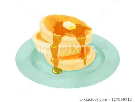 淋滿糖漿的煎餅水彩畫 127969712