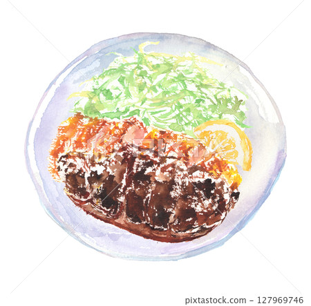 Miso cutlet watercolor illustration 127969746