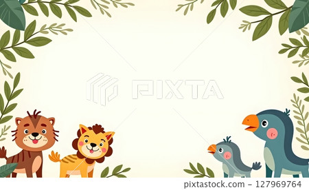 Animals standing in front of tall wooden signboard 127969764