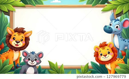 border template with cute animals 127969779