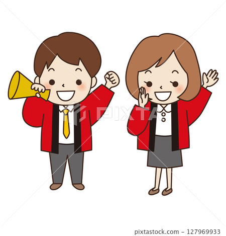 穿著法被的男女歡呼01 127969933