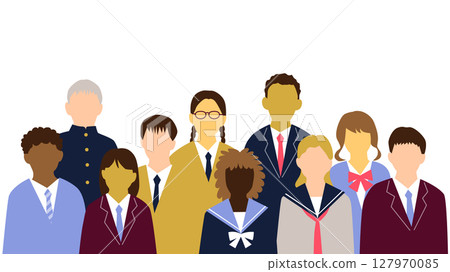 10 young people from various countries in uniforms, no facial expressions 127970085