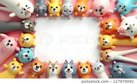 Zoo animals surrounding a rectangular blue frame 127970092