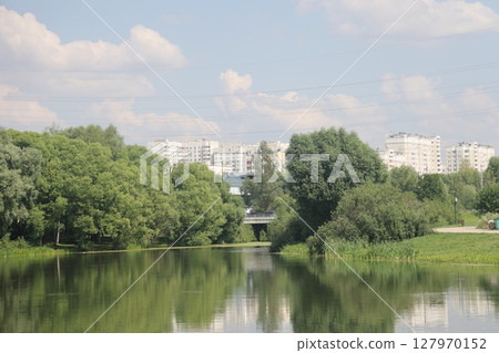 Summer on landscape park Yuzhnoye Butovo in Yuzhnoye Butovo district, Moscow, July 2022, Russia. 127970152