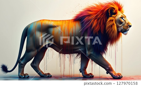 lion lies on the sand 127970158