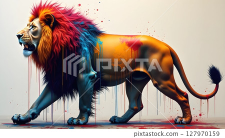 lion lies on the sand 127970159