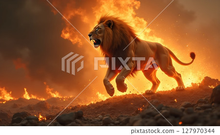 a lion standing on the grass 127970344