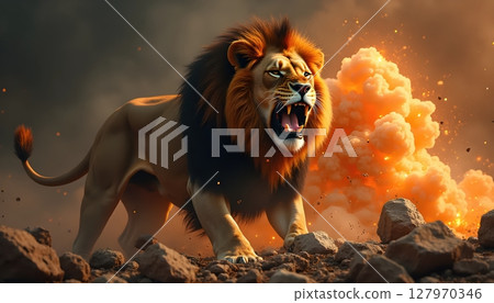 a lion standing on the grass 127970346