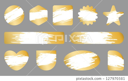 Gold scratch effect. Lottery ticket stickers, winning places, erasable paint layers, different shapes, gambling or promotional marketing winner prize game, empty frame, qualitative vector set 127970381