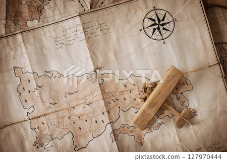 Vintage old map with the subject of the traveler, pilot 127970444