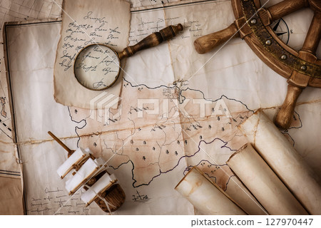 Vintage old maps and objects traveler-explorer Vintage old maps and objects traveler-explorer 127970447
