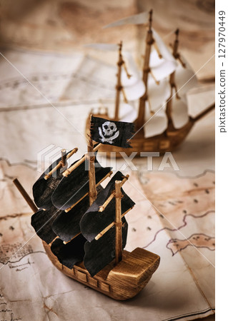 Vintage old maps and objects traveler-explorer 127970449