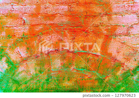 Brick wall. Empty background of rounded brick arch. Surface of peeled brickwork texture.  127970623