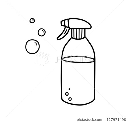 Spray bottle hand drawn sketch in doodle style. Vector line isolated illustration. 127971498