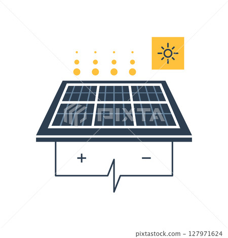 Solar panel and sun icon, autonomous electricity, source of energy 127971624