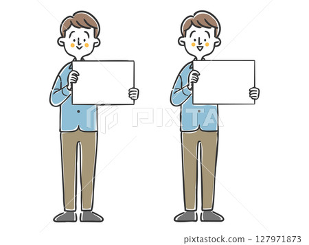 年輕人拿著一塊木板，全身，向量圖 127971873