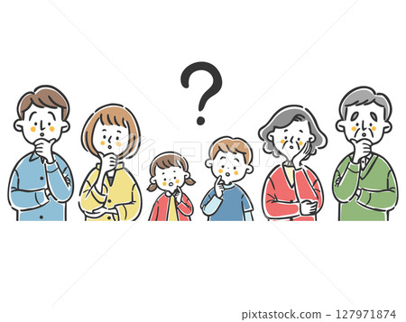 有疑慮的三代家庭的插圖素材，上半身，向量 127971874
