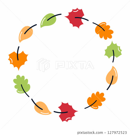 round frame with autumn leaves for decorating postcard or making inscription. 127972523
