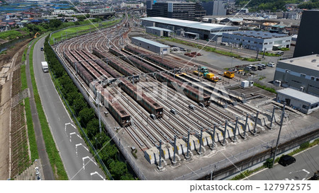 Kawawa Depot on the Yokohama Subway Green Line (aerial view) - Tsuzuki-ku, Yokohama, Japan Kawawa Depot on the Yokohama Subway Green Line (aerial view) - Tsuzuki-ku, Yokohama, Japan 127972575