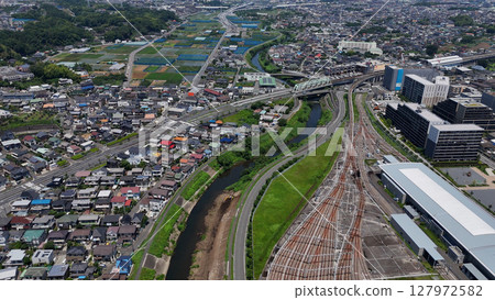 Aerial view of the townscape of Aoto-cho, Kita-Hassaku-cho, and Kawawa - Midori-ku and Tsuzuki-ku, Yokohama, Japan 127972582