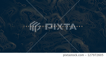 Colorful topographic map with contour lines. Geographic terrain grid, relief height elevation. Ground path pattern. Travel and navigation, cartography design element. Vector illustration 127972605