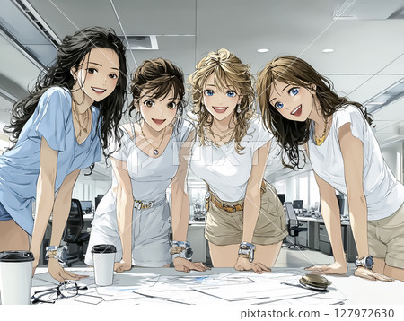 Illustration material of 4 women working in an office 127972630
