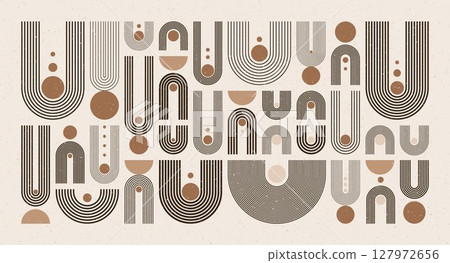 Arch and circle elements, modern geometric shapes. Contemporary design, mid century minimalist art. Trendy design elements for wall decor, posters, books, covers and flyers. Vector illustration Arch and circle elements, modern geometric shapes. Contemporary design, mid century minimalist art. Trendy design elements for wall decor, posters, books, covers and flyers. Vector illustration 127972656