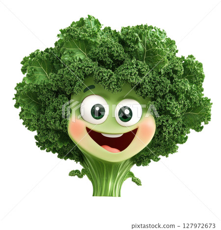 Kale vegetable cute face character isolated on white background transparent PNG clipart. 127972673