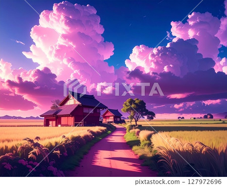 Japanese countryside summer landscape 127972696