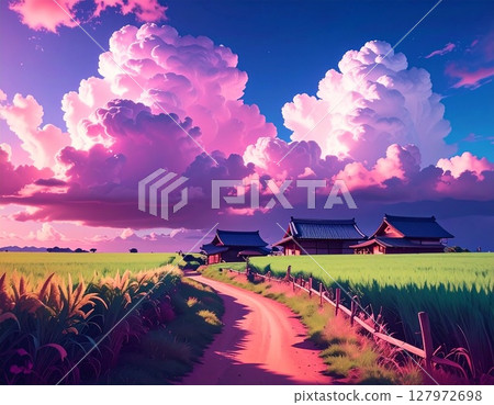 日本鄉村夏日風景 127972698