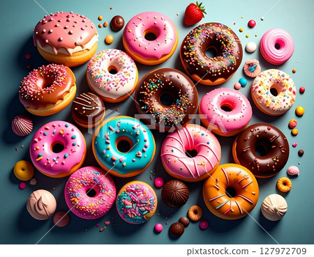 Colorful and pop donut illustration 127972709