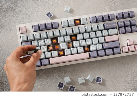 Modern mechanical keyboard. Minimal style and design keyboard. Custom build keyboard. Modern mechanical keyboard. Minimal style and design keyboard. Custom build keyboard. 127972737