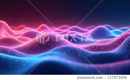 Bright red, orange, turquoise and dark blue waves, layered flow 127973008
