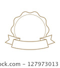 Customizable vector award badge with scalloped edges quality ribbon banner, signaling achievement, and verification, or product branding in versatile design 127973013