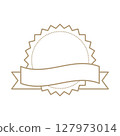 Customizable vector award badge with scalloped edges and ribbon banner, signaling achievement, quality product or verification, branding in versatile design 127973014