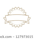 Customizable vector award badge with ribbon edges and scalloped banner, signaling achievement, quality verification, or product branding in versatile design 127973015