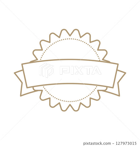 Customizable vector award badge with ribbon edges and scalloped banner, signaling achievement, quality verification, or product branding in versatile design Customizable vector award badge with ribbon edges and scalloped banner, signaling achievement, quality verification, or product branding in versatile design 127973015