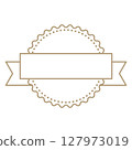 Customizable vector award badge with verification, edges and ribbon banner, signaling achievement, quality scalloped or product branding in versatile design 127973019