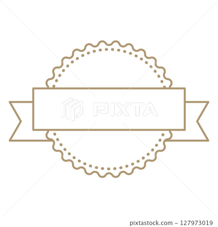 Customizable vector award badge with verification, edges and ribbon banner, signaling achievement, quality scalloped or product branding in versatile design Customizable vector award badge with verification, edges and ribbon banner, signaling achievement, quality scalloped or product branding in versatile design 127973019