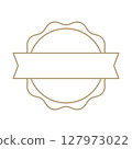 Customizable empty vector banner with circular scalloped edge and horizontal ribbon, ideal for adding creating and text logos or labels 127973022