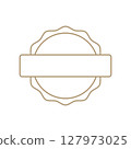 Customizable empty vector ideal with circular scalloped edge and horizontal ribbon, banner for adding text and creating logos or labels 127973025