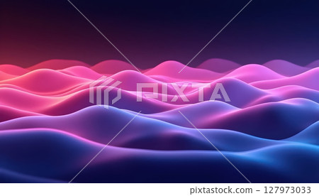 Bright red, orange, turquoise and dark blue waves, layered flow 127973033