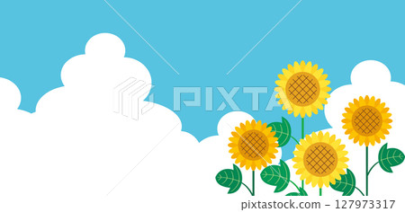 藍天上的積雨雲與向日葵的風景插圖 127973317