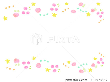 可愛的水彩花和星框,頂部和底部,粉紅色 可愛的水彩花和星框,頂部和底部,粉紅色 127973357