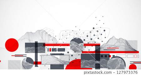 Abstract art wireframe background. Modern science or technology art elements. Surface illustration. 127973376