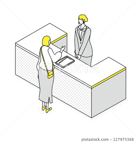 Illustration of a woman receiving guidance at the reception 127973388