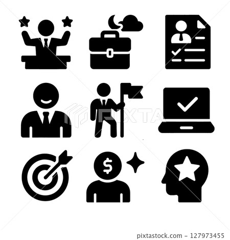 Business icons representing success, career, and achievement in modern style Business icons representing success, career, and achievement in modern style 127973455