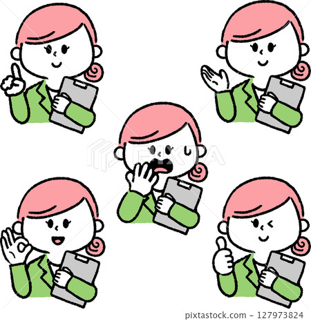 Woman in a suit holding a file icon (set) 127973824