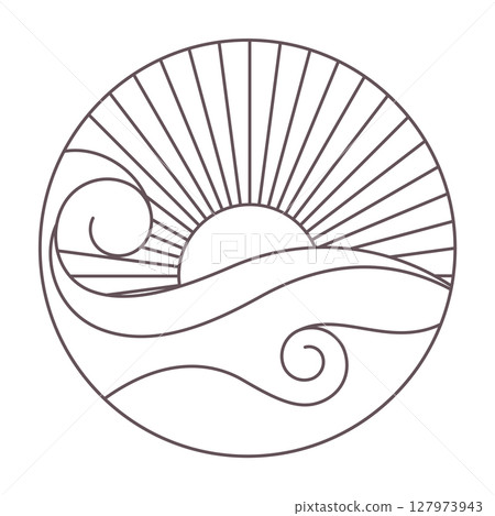 ocean waves line art label 127973943