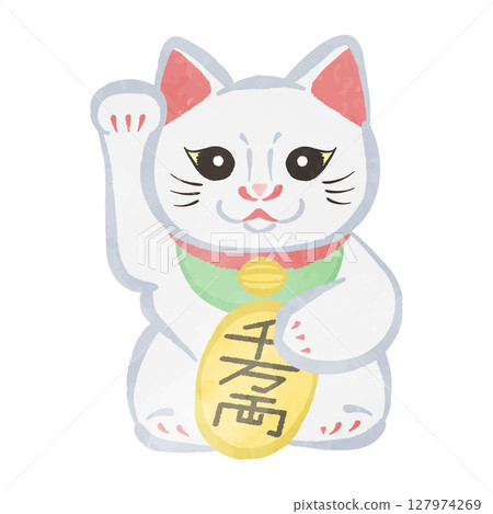 Cute beckoning cat illustration 127974269